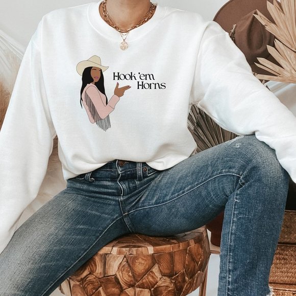 Hook 'em Horn Cowgirl Western Sweatshirt - Picture 2 of 5